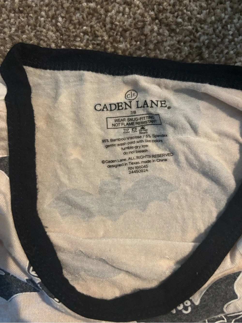 Caden Lane White and Black Bat Print Kids Pajama Set